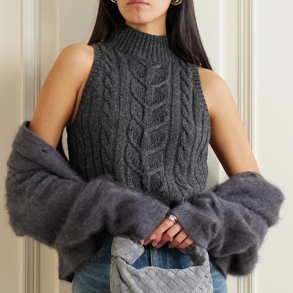L'AGENCE Grey Bellini Metallic Cable Knit Sweater Vest - Picture 1 of 14